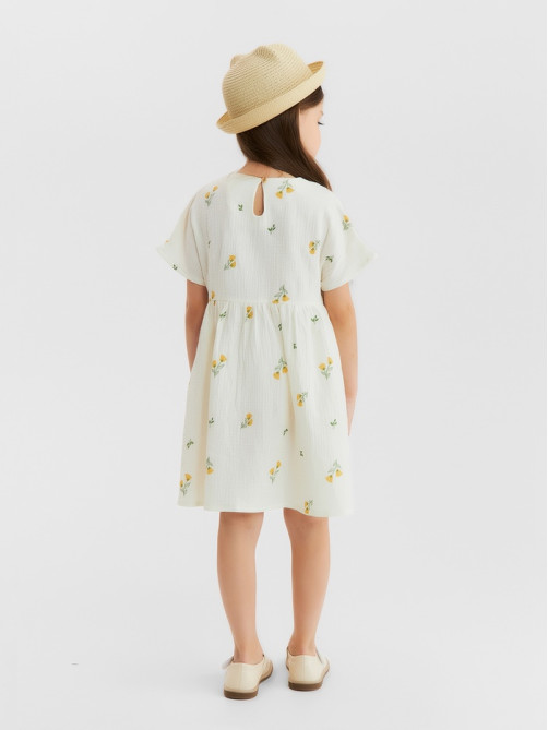 Платье из муслина для девочки KAFTAN «Цветы», белое, рост 122 см
