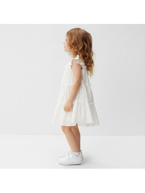 Платье для девочки MINAKU: Cotton collection в горошек, белое, рост 122-128 см