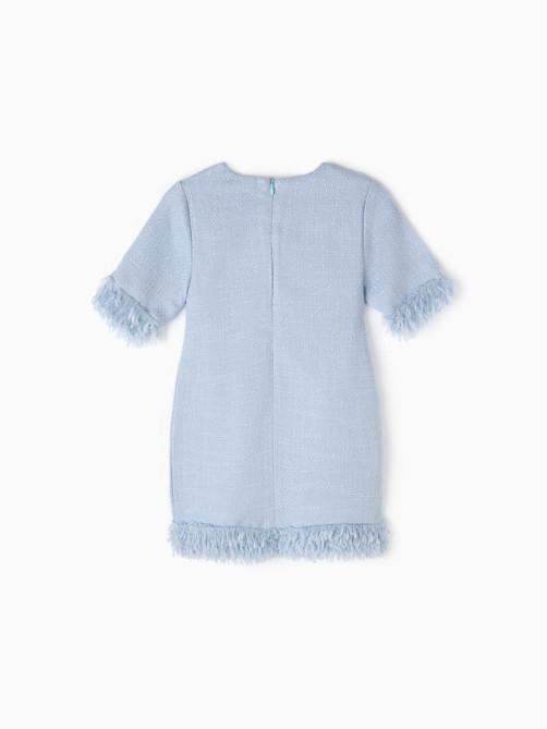 Платье нарядное для девочки MINAKU: PartyDress, с перьями, голубое, рост 104-110 см