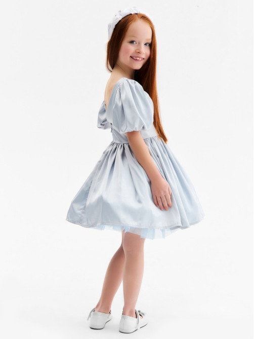 Платье нарядное для девочки MINAKU: PartyDress с рукавами, голубое, рост 110 см
