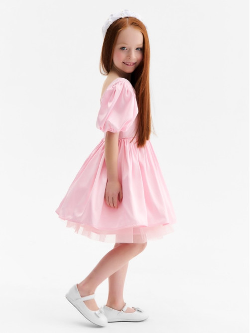 Платье нарядное для девочки MINAKU: PartyDress с рукавами, розовое, рост 98 см