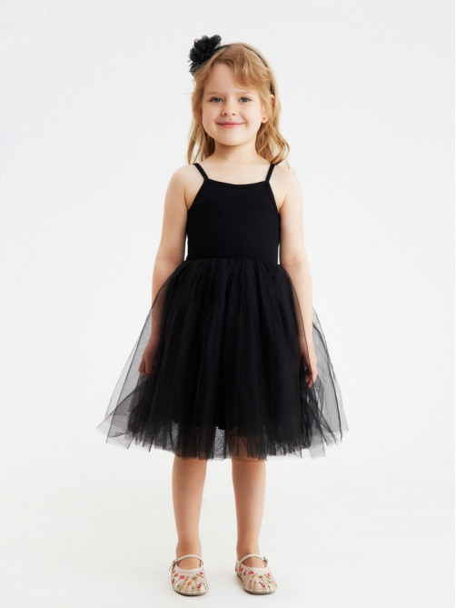 Платье нарядное для девочки MINAKU: PartyDress с пышной юбкой, чёрное, рост 86-92 см