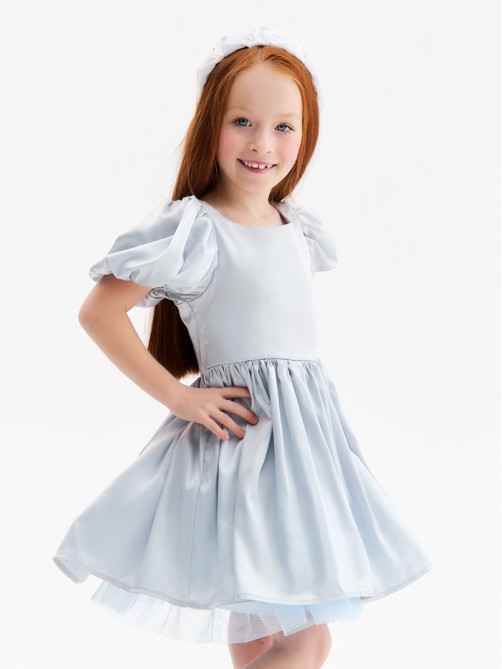Платье нарядное для девочки MINAKU: PartyDress с рукавами, голубое, рост 110 см