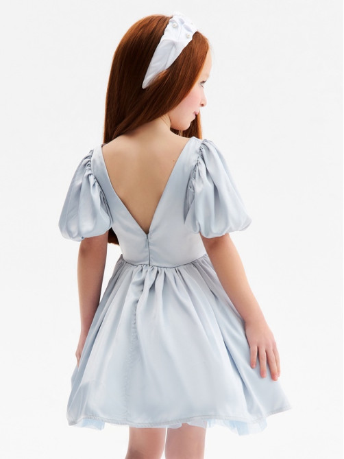 Платье нарядное для девочки MINAKU: PartyDress с рукавами, голубое, рост 110 см