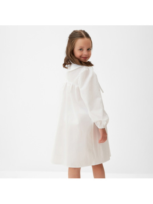 Платье для девочки MINAKU: Cotton collection с воротником, белое, рост 98-104 см