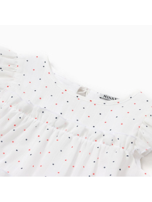 Платье для девочки MINAKU: Cotton collection в горошек, белое, рост 122-128 см