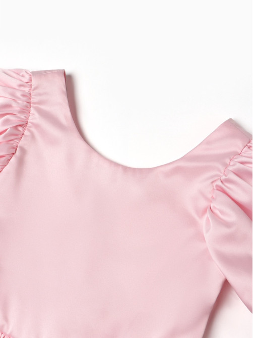 Платье нарядное для девочки MINAKU: PartyDress с рукавами, розовое, рост 104 см