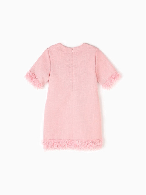 Платье нарядное для девочки MINAKU: PartyDress с перьями, розовое, рост 110-116 см