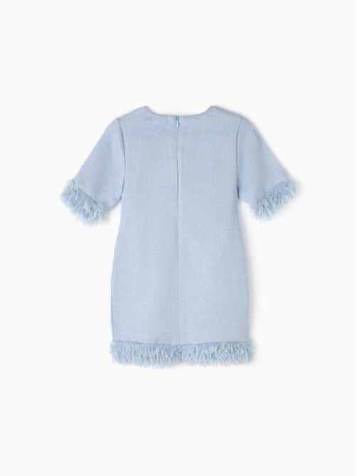 Платье нарядное для девочки MINAKU: PartyDress с перьями, голубое, рост 152-158 см