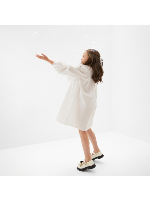 Платье для девочки MINAKU: Cotton collection с воротником, белое, рост 116-122 см