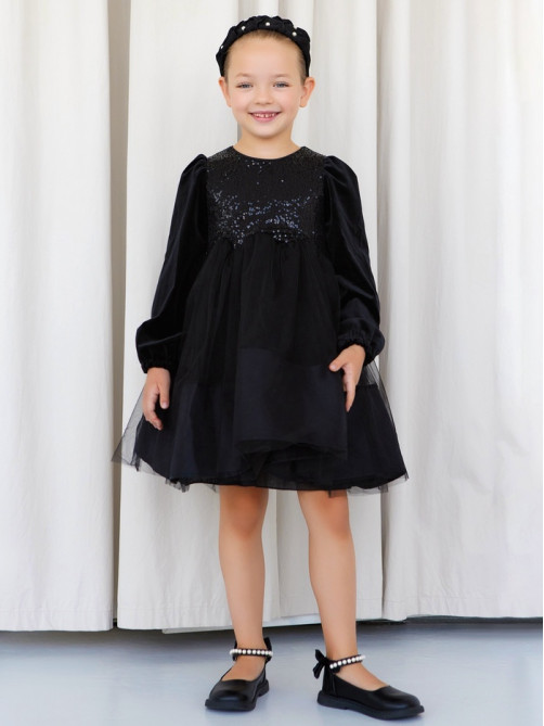Платье нарядное для девочки KAFTAN, с пайетками, чёрное, рост 86-92 см