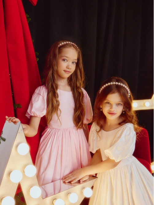 Платье нарядное для девочки MINAKU: PartyDress с рукавами, розовое, рост 110 см