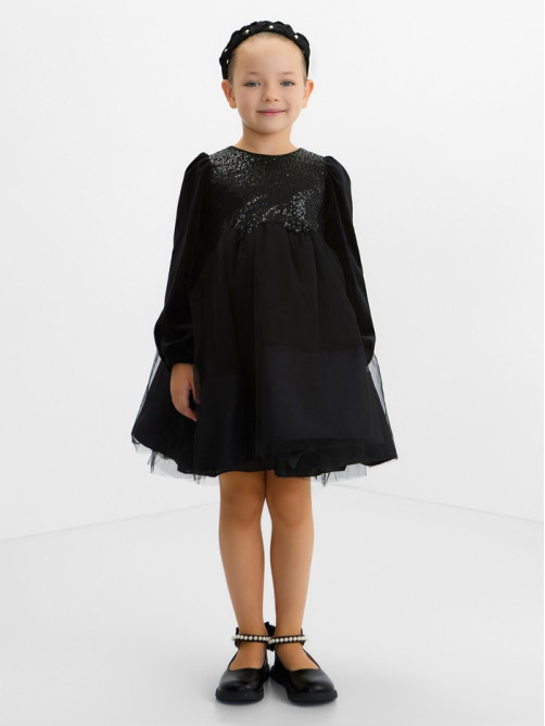 Платье нарядное для девочки KAFTAN, с пайетками, чёрное, рост 98-104 см