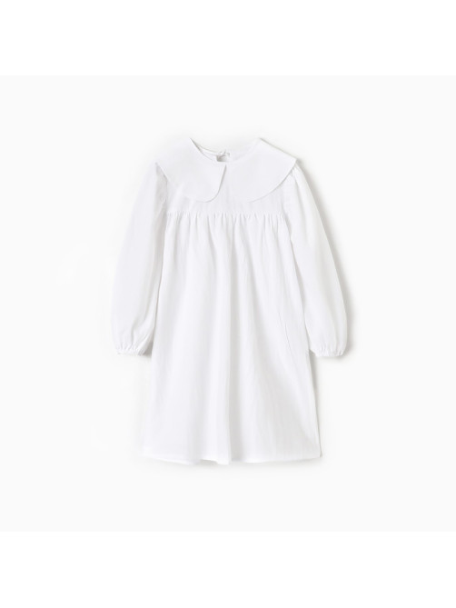 Платье для девочки MINAKU: Cotton collection с воротником, белое, рост 116-122 см