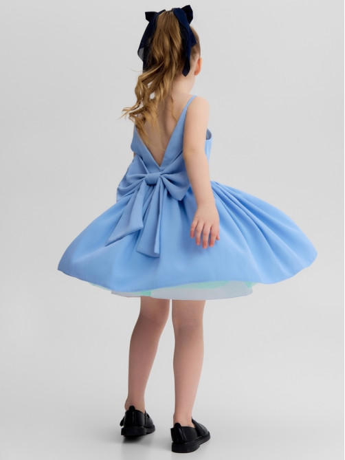 Платье нарядное для девочки MINAKU: Party Dress с бантом, голубое, рост 98-104 см