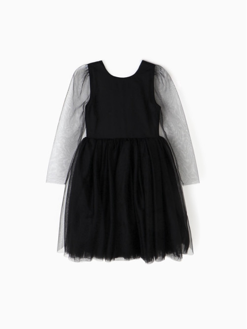 Платье нарядное для девочки MINAKU: PartyDress с рукавами, чёрное, рост 122-128 см