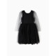 Платье нарядное для девочки MINAKU: PartyDress с рукавами, чёрное, рост 122-128 см