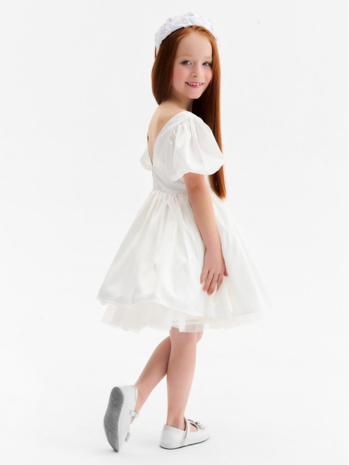Платье нарядное для девочки MINAKU: PartyDress с рукавами, цвет молочный, рост 116 см