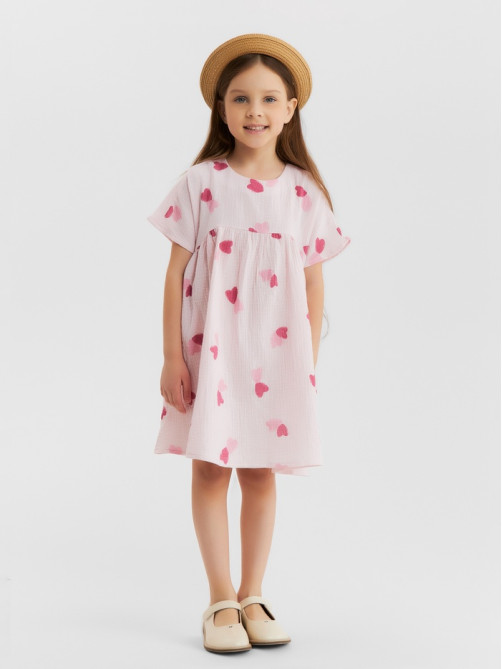 Платье из муслина для девочки KAFTAN «Сердечки», розовое, рост 116 см