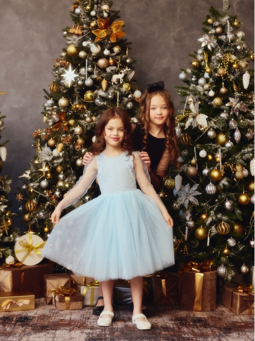 Платье нарядное для девочки MINAKU: PartyDress, голубое, рост 104-110 см