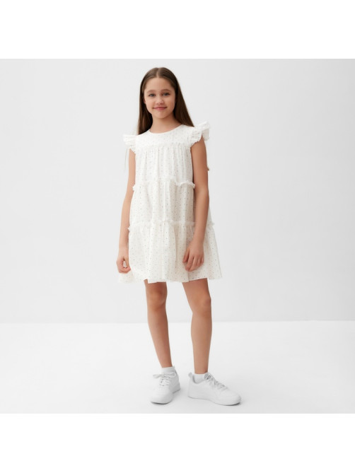 Платье для девочки MINAKU: Cotton collection в горошек, белое, рост 134-140 см