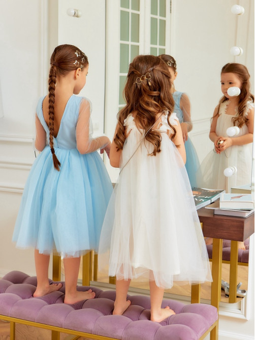 Платье нарядное для девочки MINAKU: PartyDress, голубое, рост 122-128 см
