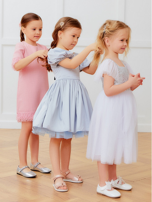Платье нарядное для девочки MINAKU: PartyDress с рукавами, голубое, рост 116 см
