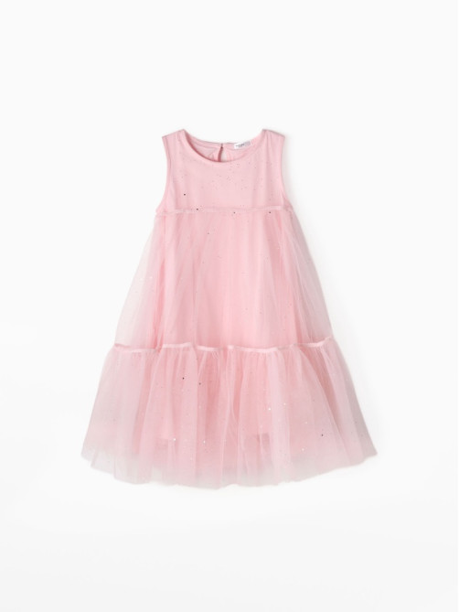 Платье нарядное однотонное для девочки MINAKU: PartyDress, розовое, рост 98 см