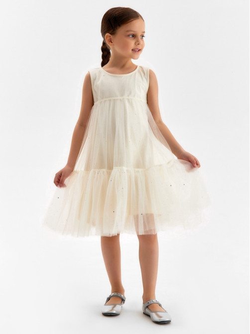 Платье нарядное для девочки MINAKU: PartyDress, цвет молочный, рост 110 см