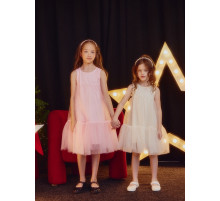 Платье нарядное однотонное для девочки MINAKU: PartyDress, розовое, рост 104 см