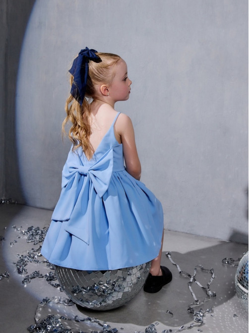 Платье нарядное для девочки MINAKU: Party Dress с бантом, голубое, рост 98-104 см