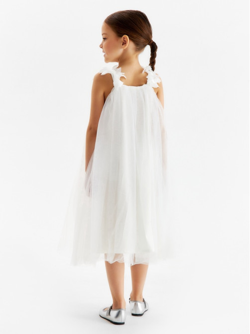 Платье нарядное для девочки MINAKU: PartyDress на бретельках, белое, рост 116-122 см