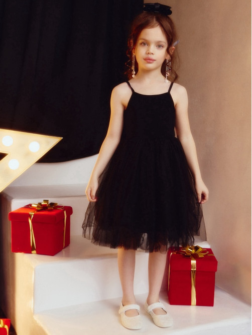 Платье нарядное для девочки MINAKU: PartyDress с пышной юбкой, чёрное, рост 80-86 см