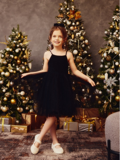 Платье нарядное для девочки MINAKU: PartyDress с пышной юбкой, чёрное, рост 80-86 см