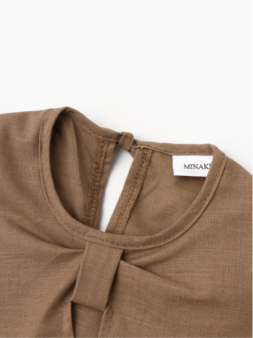 Платье для девочки, MINAKU: linen summer, коричневое, рост 122 см