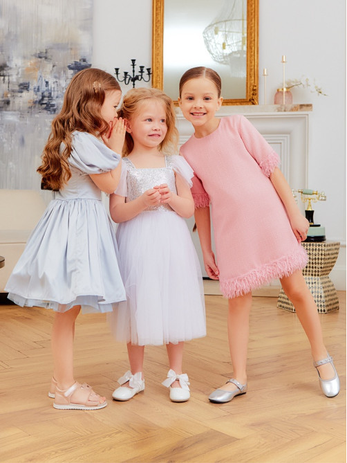 Платье нарядное для девочки MINAKU: PartyDress с рукавами, голубое, рост 116 см