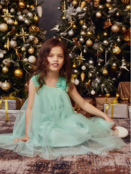 Платье нарядное для девочки MINAKU: PartyDress, цвет мятный, рост 128-134 см