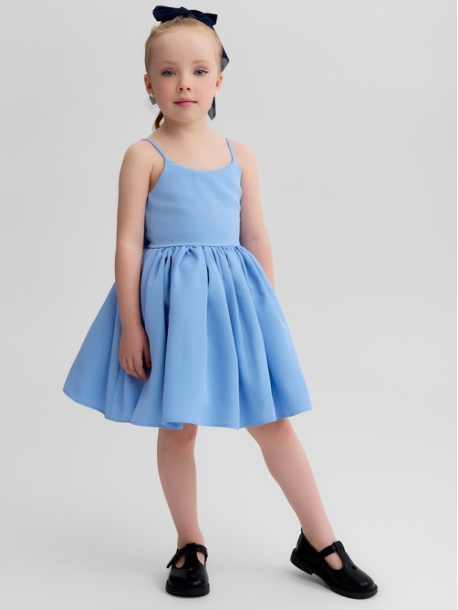 Платье нарядное для девочки MINAKU: Party Dress с бантом, голубое, рост 98-104 см