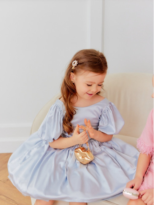 Платье нарядное для девочки MINAKU: PartyDress с рукавами, голубое, рост 116 см