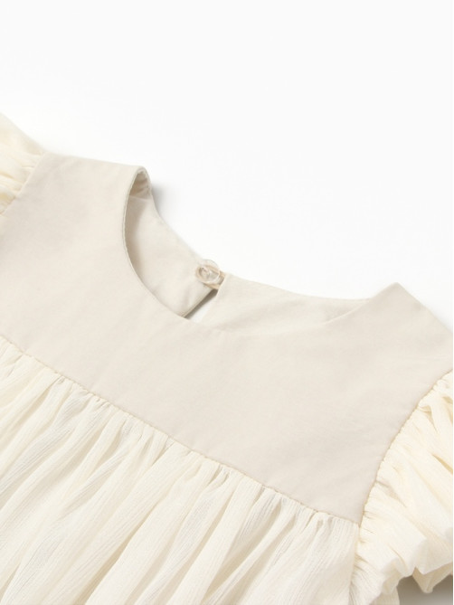 Платье нарядное для девочки MINAKU: PartyDress, цвет молочный, рост 98-104 см, шифон