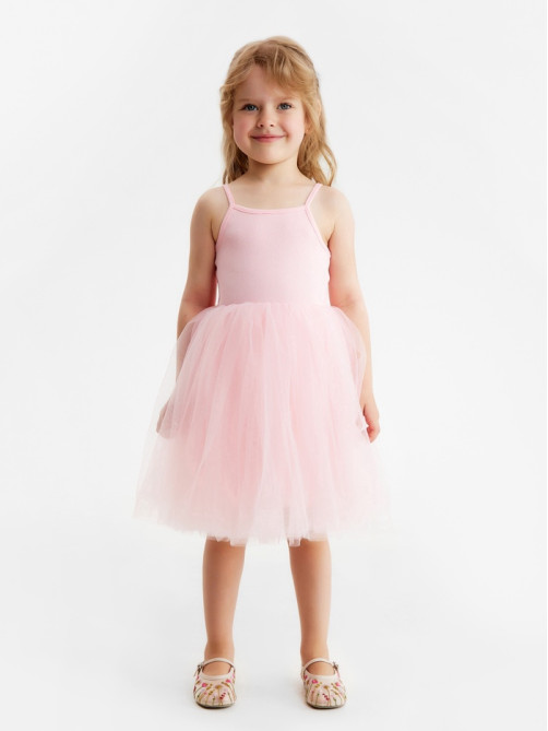 Платье нарядное для девочки MINAKU: PartyDress с пышной юбкой, розовое, рост 110-116 см