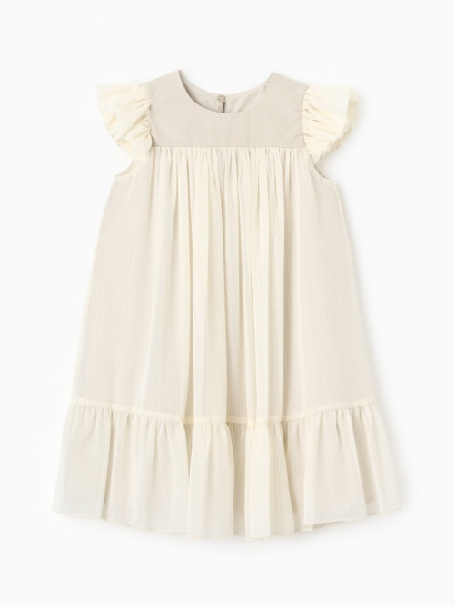 Платье нарядное для девочки MINAKU: PartyDress, цвет молочный, рост 110-116 см, шифон