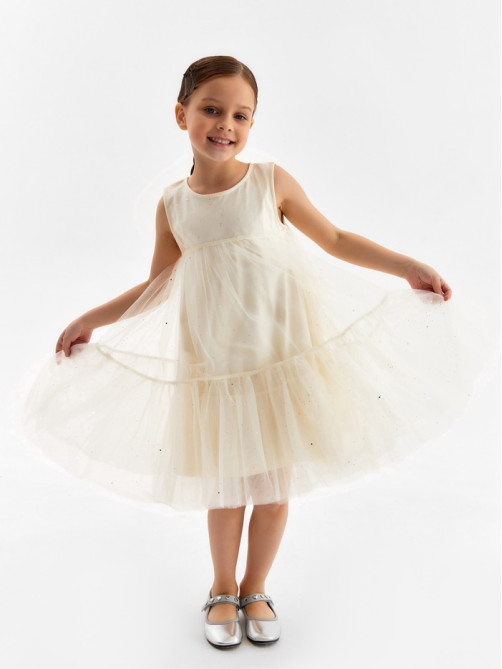 Платье нарядное для девочки MINAKU: PartyDress, цвет молочный, рост 98 см