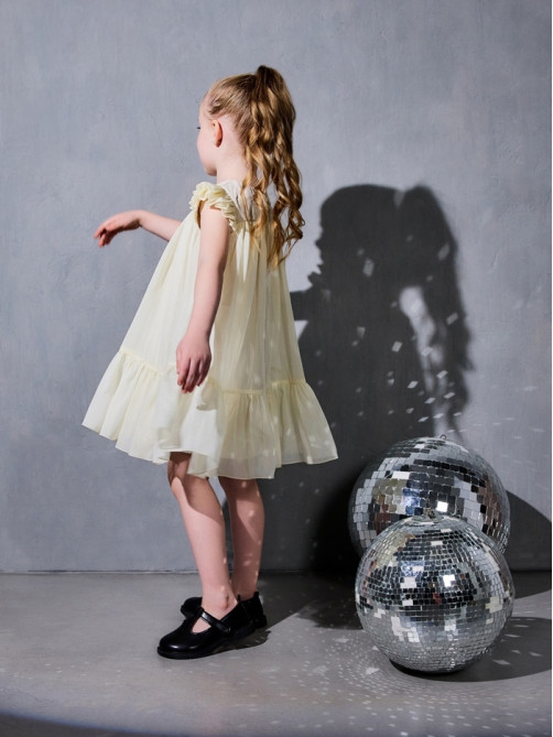Платье нарядное для девочки MINAKU: PartyDress, цвет молочный, рост 110-116 см, шифон