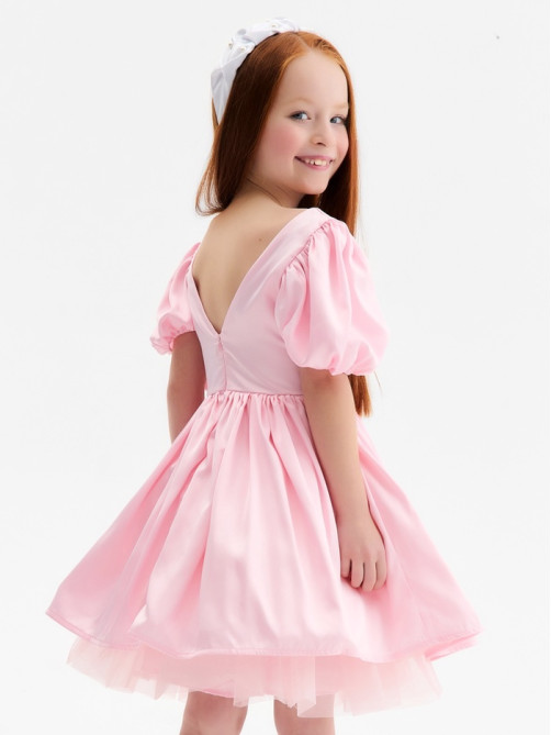 Платье нарядное для девочки MINAKU: PartyDress с рукавами, розовое, рост 110 см