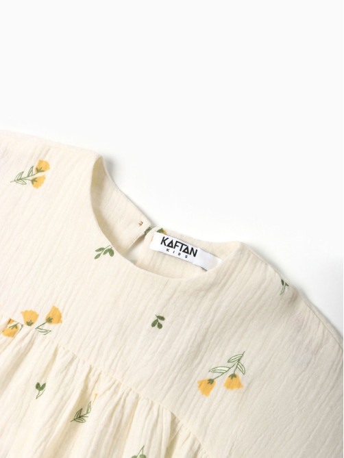 Платье из муслина для девочки KAFTAN «Цветы», белое, рост 110 см