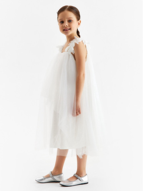 Платье нарядное для девочки MINAKU: PartyDress на бретельках, белое, рост 104-110 см