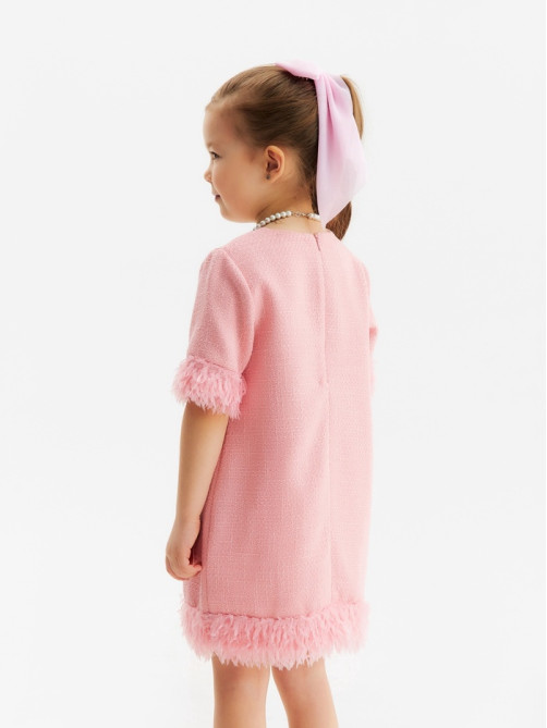 Платье нарядное для девочки MINAKU: PartyDress с перьями, розовое, рост 110-116 см