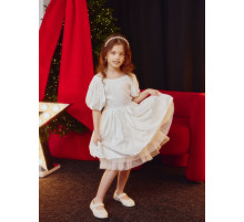 Платье нарядное для девочки MINAKU: PartyDress с рукавами, цвет молочный, рост 110 см
