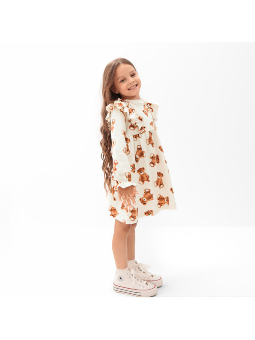 Платье с рюшами для девочки KAFTAN «Мишки», бежевое, рост 86-92 см